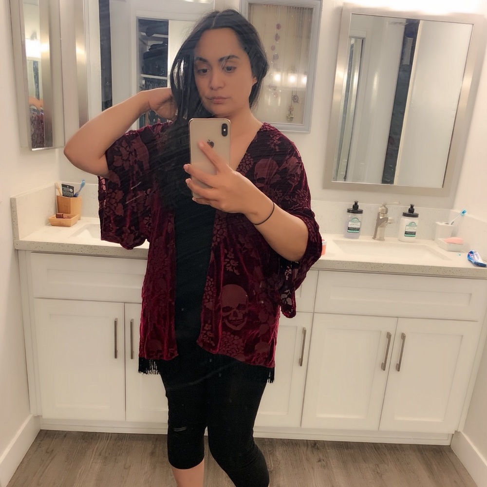 Gorgeous burgundy velvet kimono